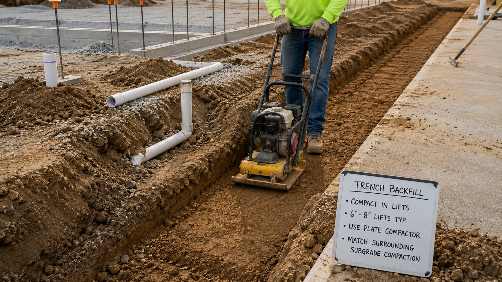 Dump truck proof rolling a prepared construction site to identify soft spots in the subgrade
