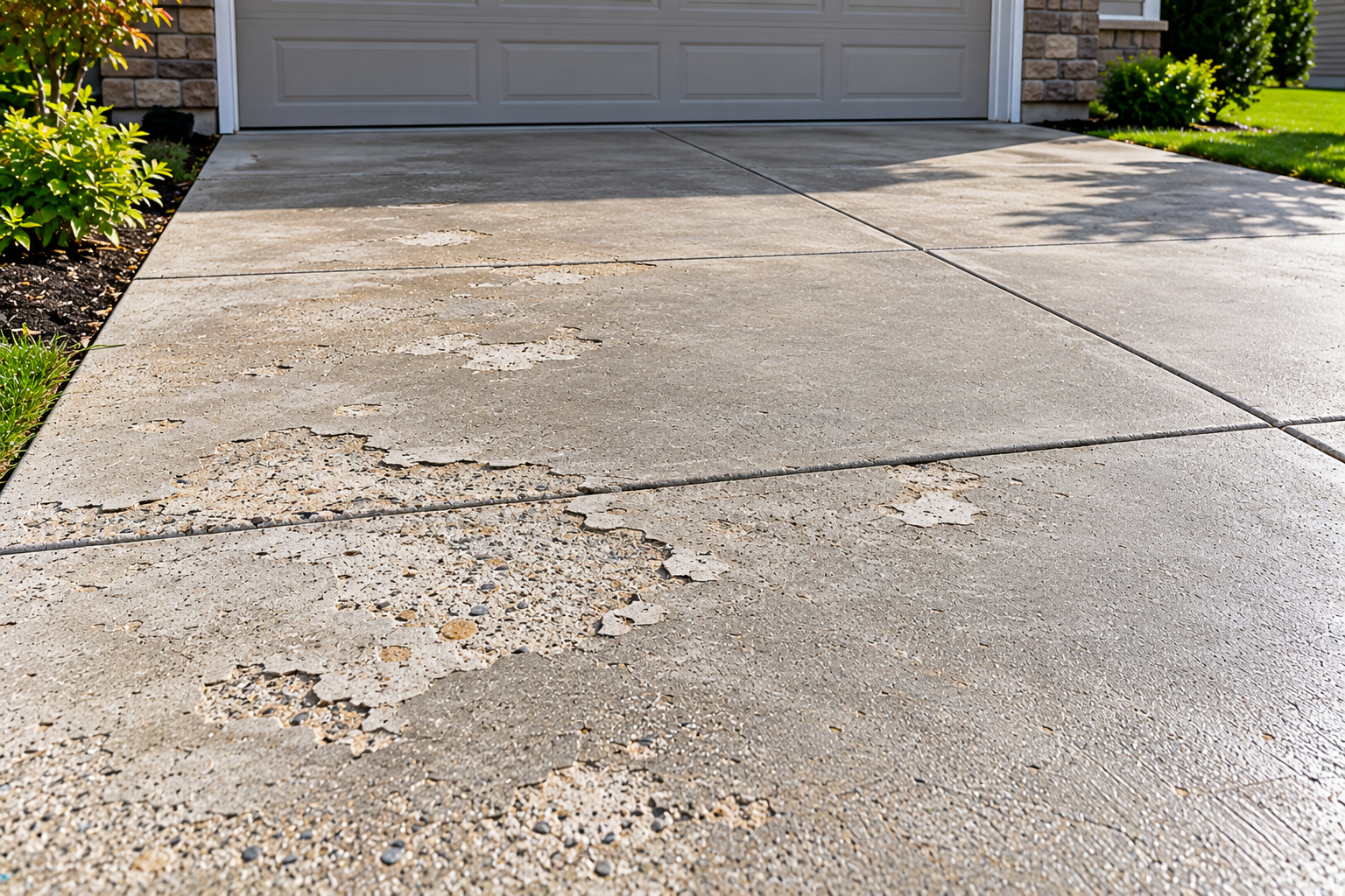Concrete Driveway with Surface Scaling and Exposed Aggregate