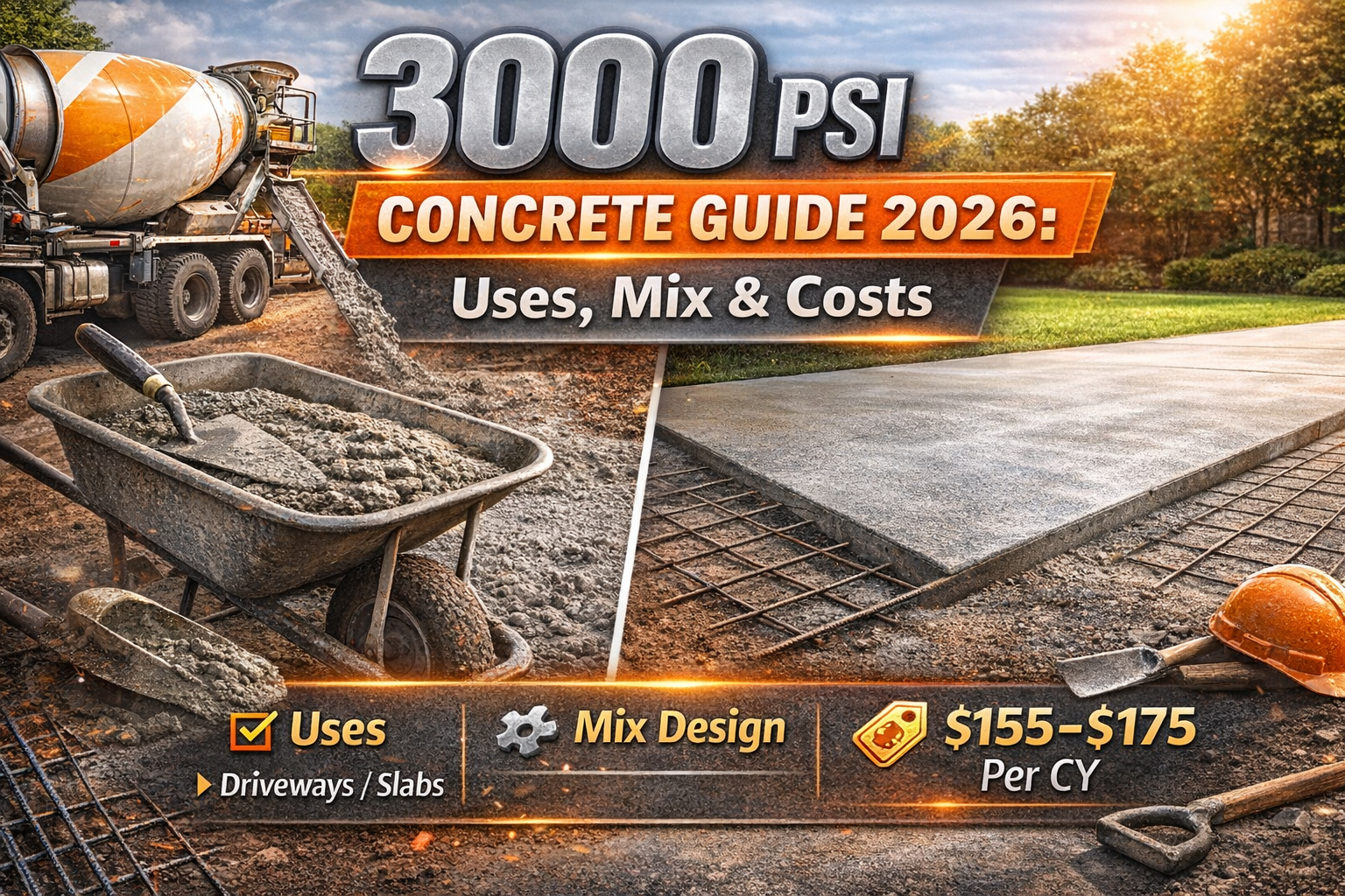 3000 PSI Concrete Guide 2026: Uses, Mix Design, and Costs