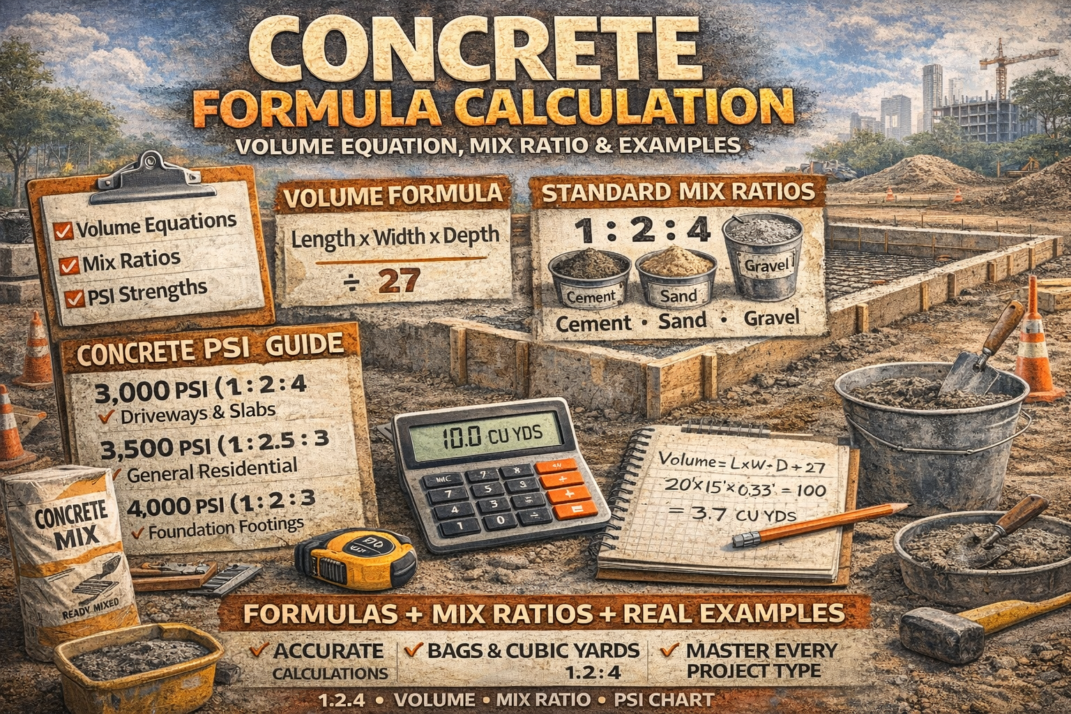 Concrete Formula Calculation: Volume Equation, Mix Ratio & Examples