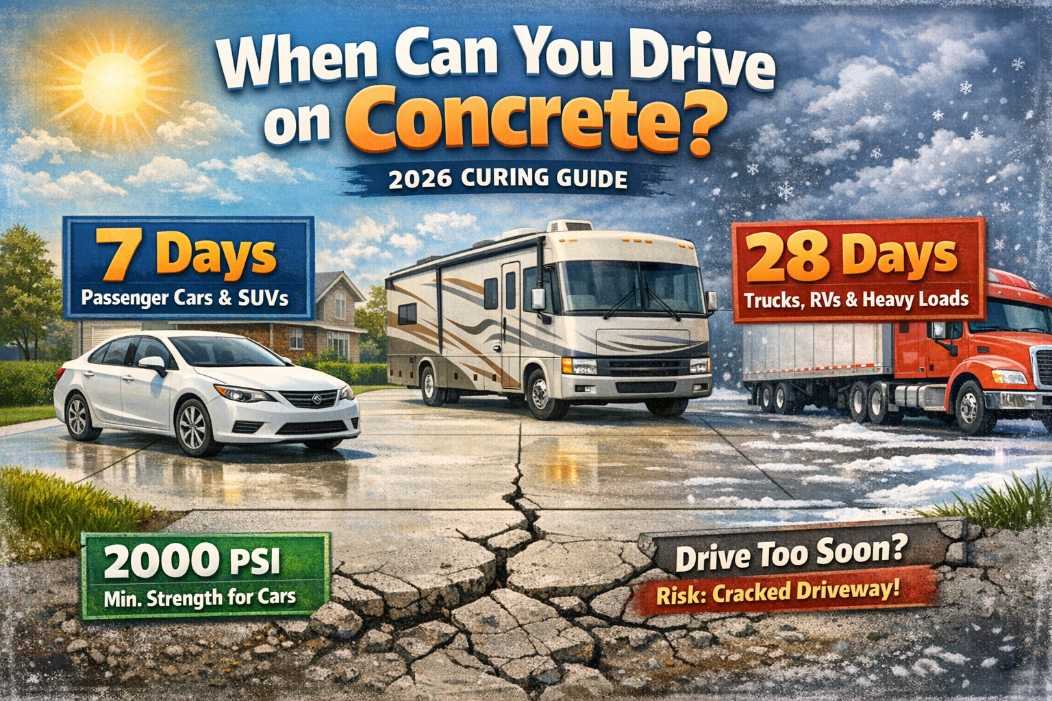 When Can You Drive on Concrete? (2026 Complete Guide)