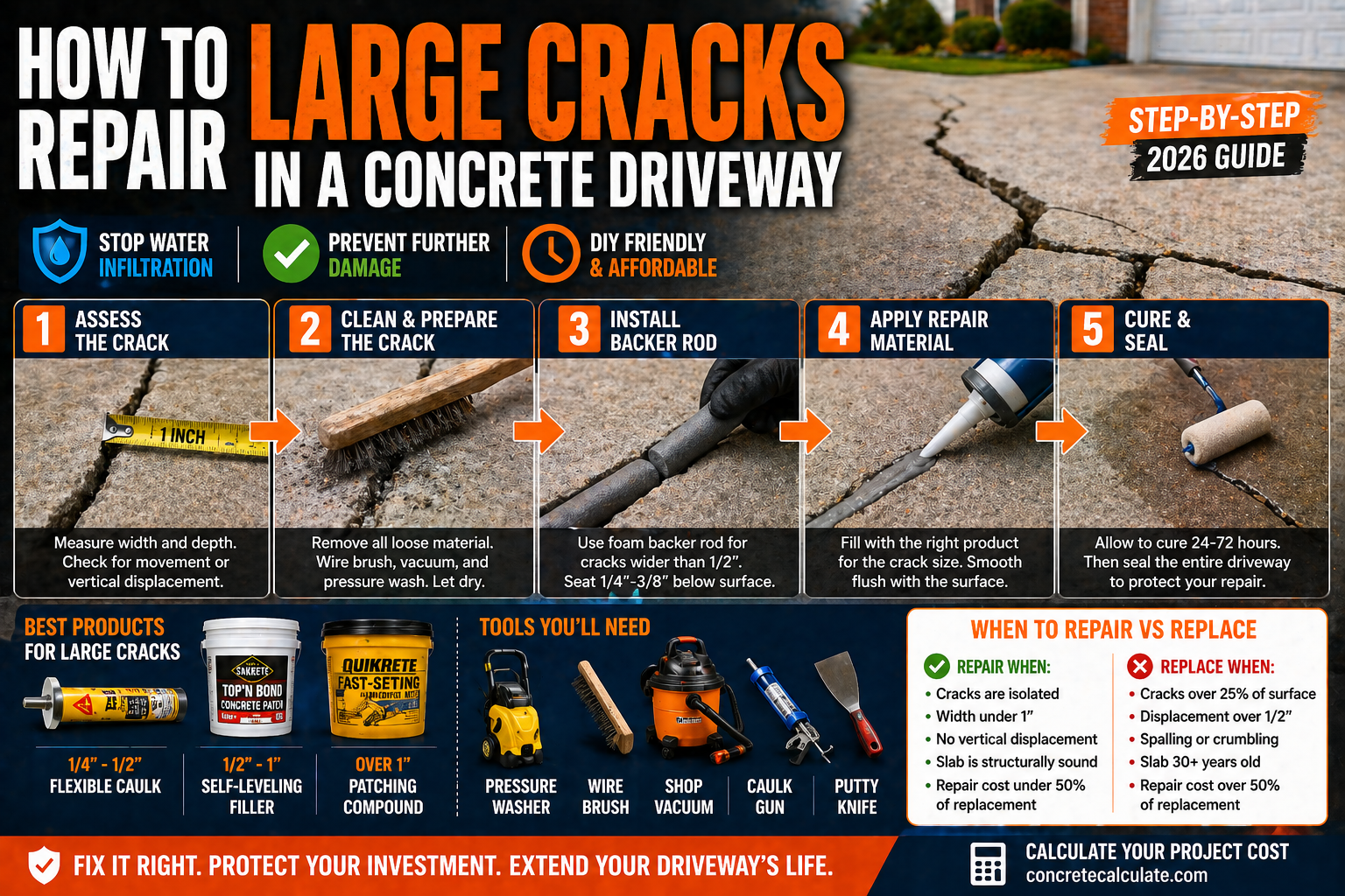 How to Repair Large Cracks in a Concrete Driveway (Step by Step 2026)