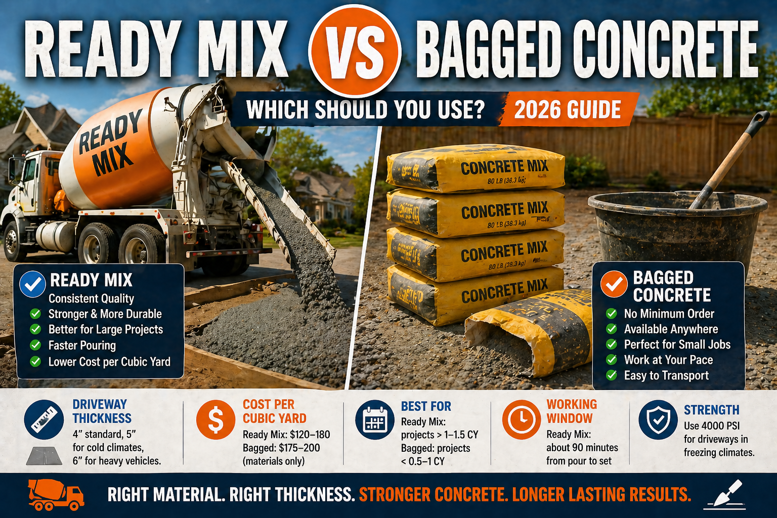 Ready Mix vs Bagged Concrete: Which Should You Use? (2026)