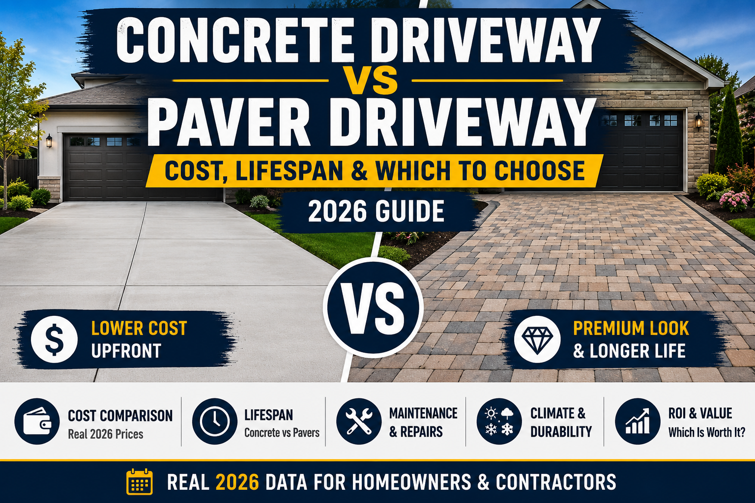 Concrete Driveway vs Paver Driveway: Cost, Lifespan & Which to Choose (2026)