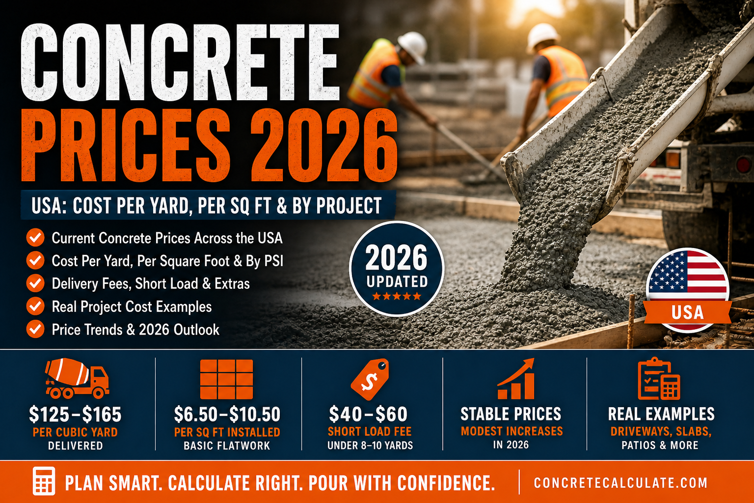 Concrete Prices 2026 (USA): Cost Per Yard, Per Square Foot & By Project