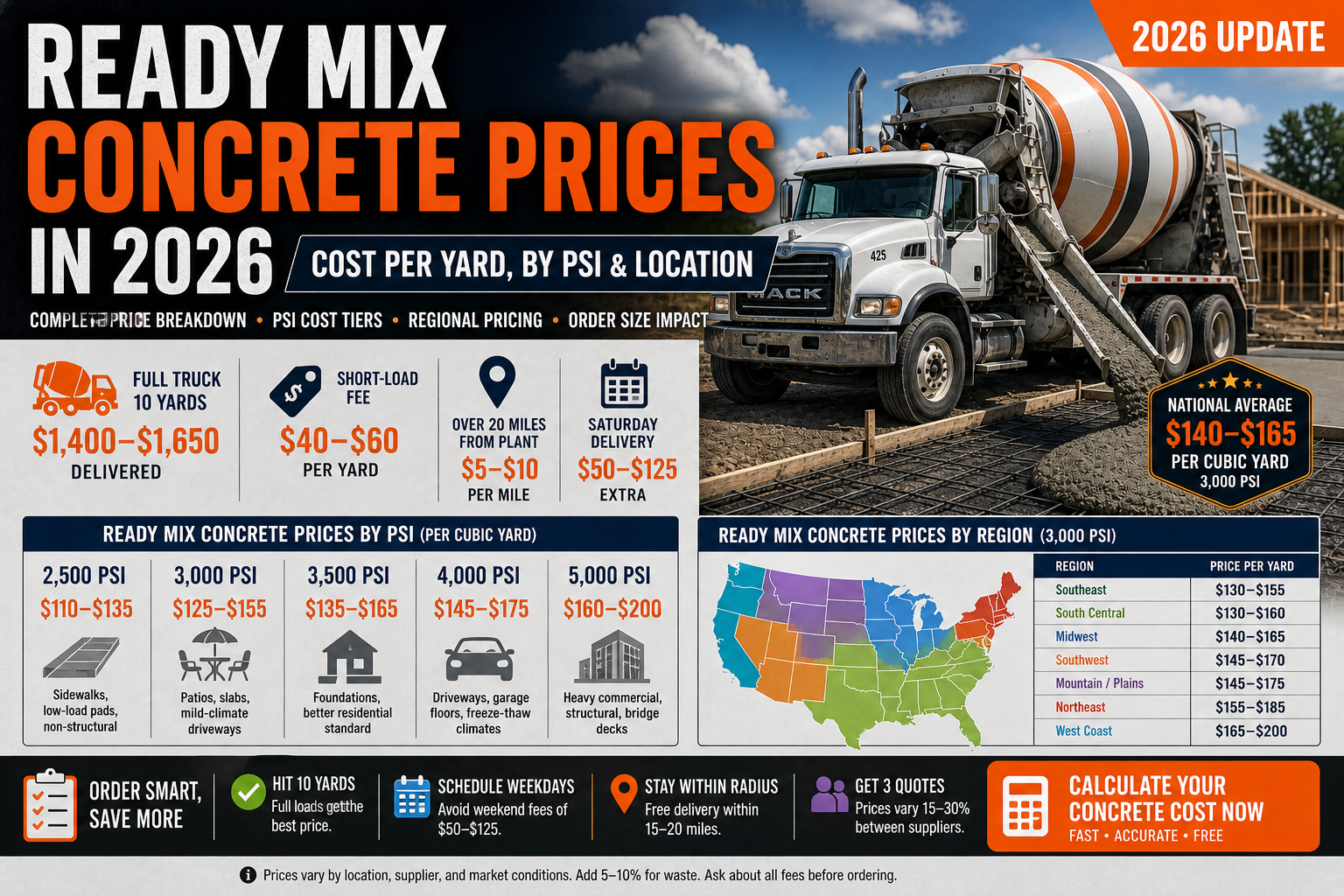 Ready Mix Concrete Prices in 2026: Cost Per Yard, By PSI & Location