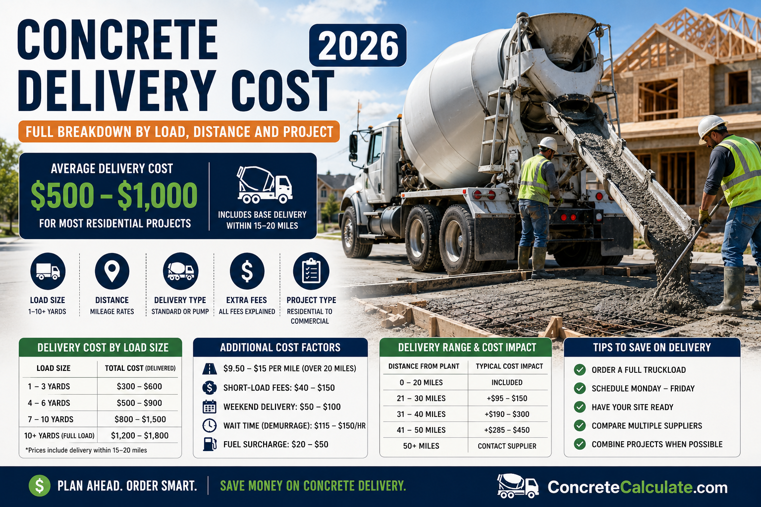 Concrete Delivery Cost 2026: Full Breakdown by Load, Distance and Project