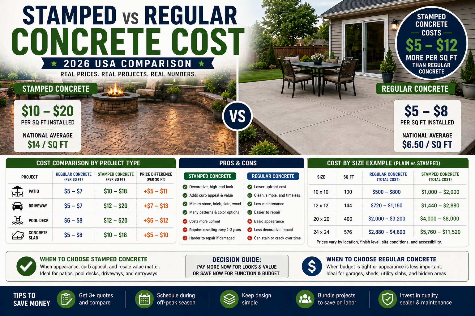Cost of Stamped Concrete vs Regular Concrete: 2026 USA Comparison