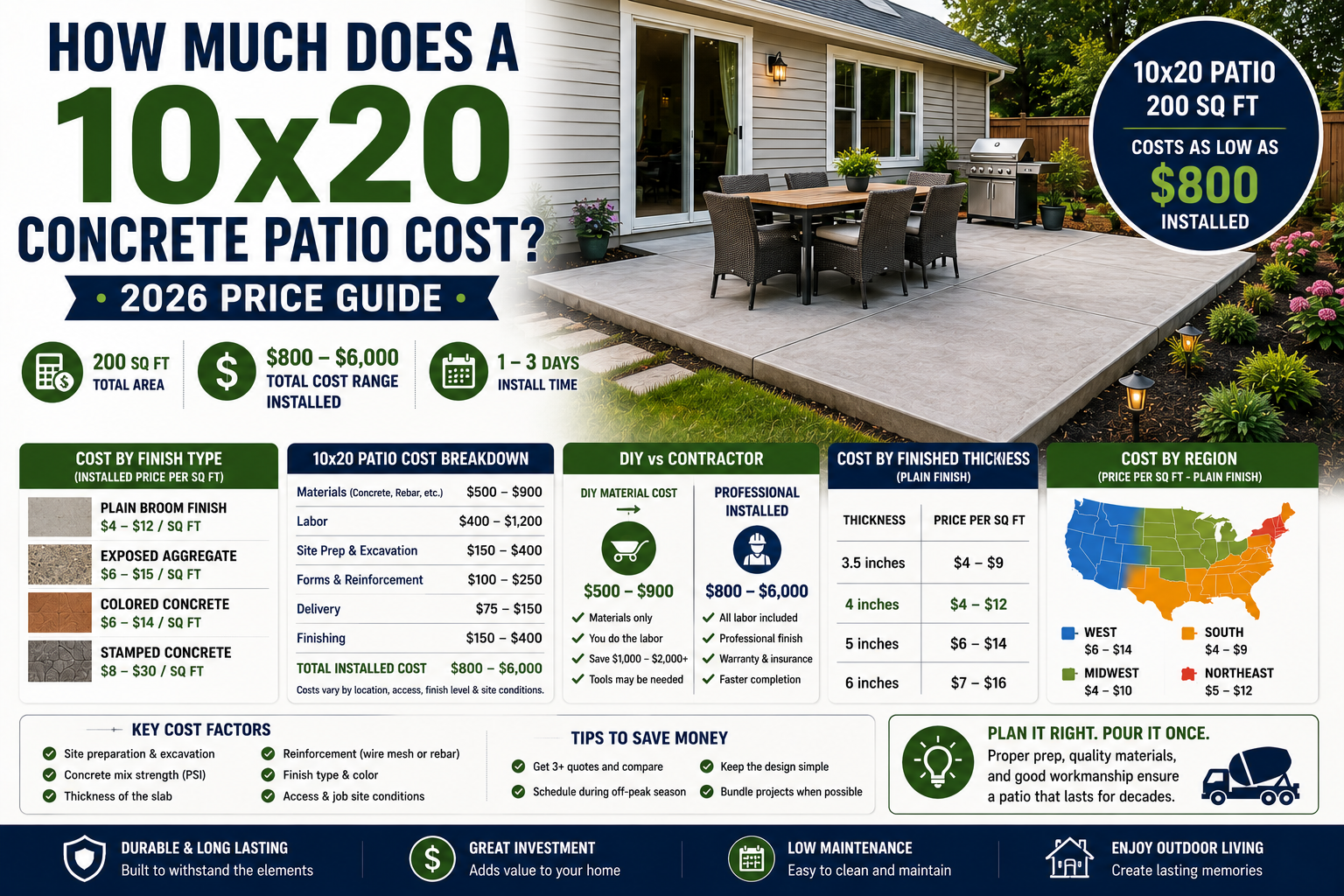 How Much Does a 10x20 Concrete Patio Cost? 2026 Price Guide