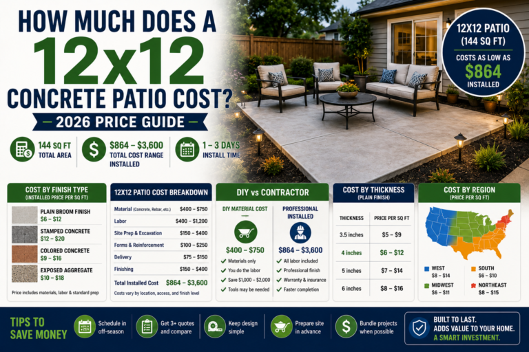 How Much Does a 12x12 Concrete Patio Cost? 2026 Price Guide