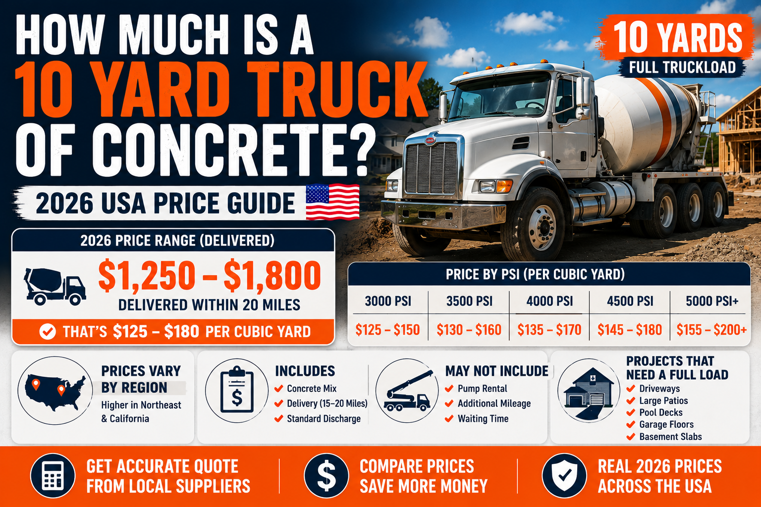 How Much Is a 10 Yard Truck of Concrete? 2026 USA Price Guide