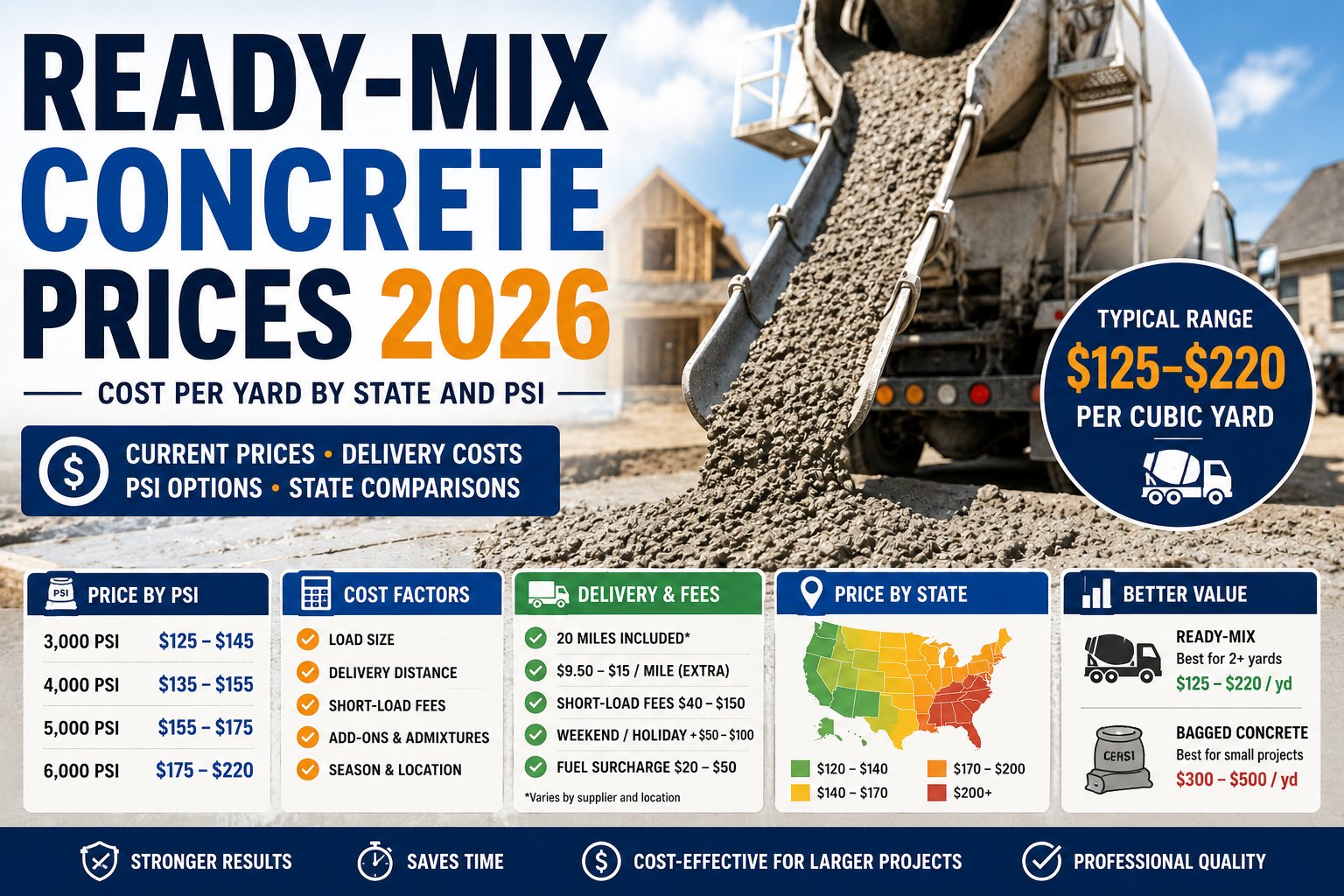 Ready Mix Concrete Prices 2026: Cost Per Yard by State and PSI
