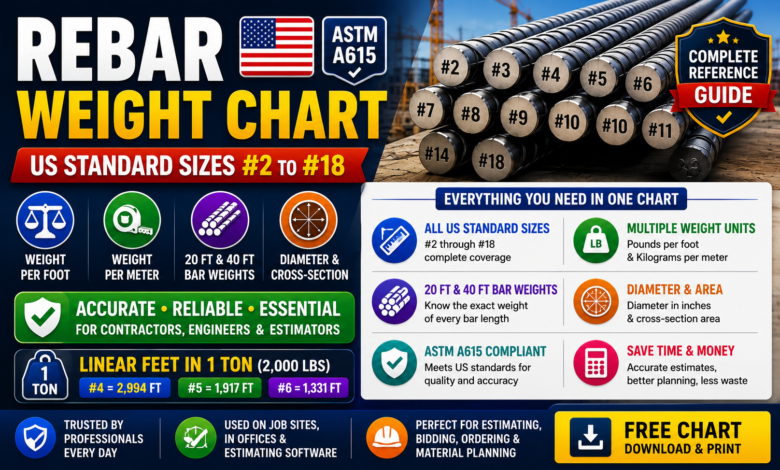 Rebar Weight Chart – US Standard Sizes #2 – #18