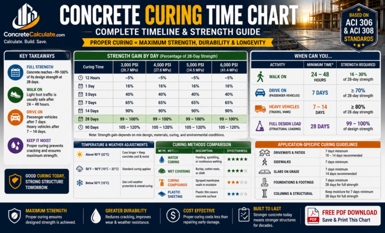 Concrete Curing Time Chart Complete Timeline & Strength Guide