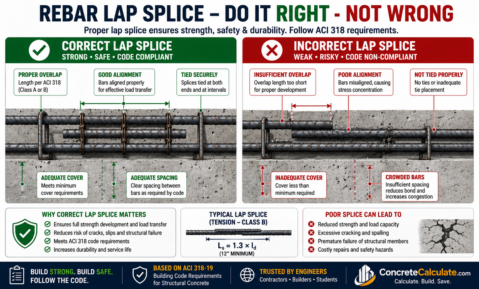 Correct vs Incorrect Rebar Lap Splice