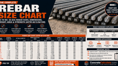 Rebar Size Chart - Complete #3 to No. 20 [64] Diameter, Area & Grade Reference