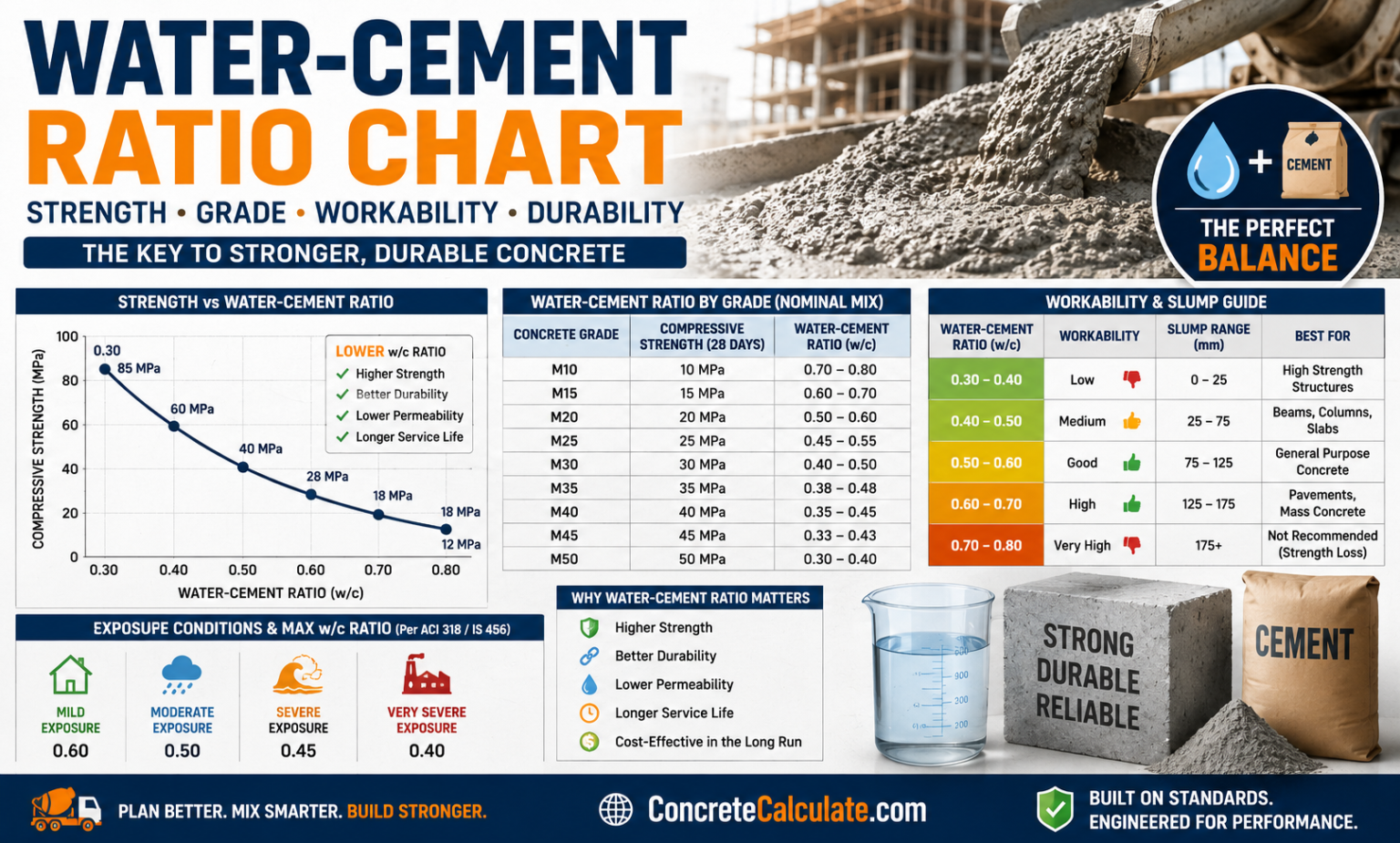 Water Cement Ratio Chart 2026: Strength, Grade & Application Guide