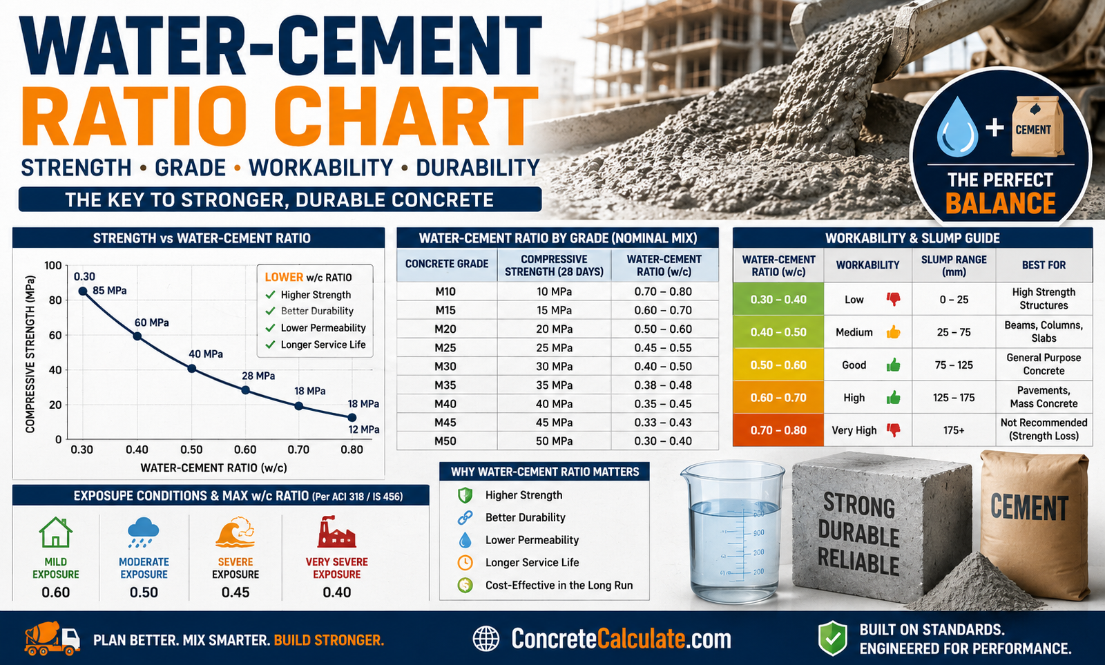 Water Cement Ratio Chart Strength, Grade & Application Guide