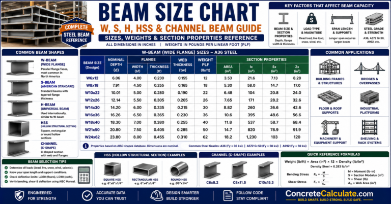 Beam Size Chart – Span, Load, Species, Grade & Design Values