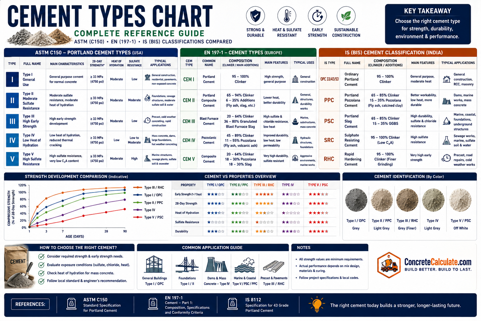 Cement Types Chart - Portland, Blended & Specialty Cements