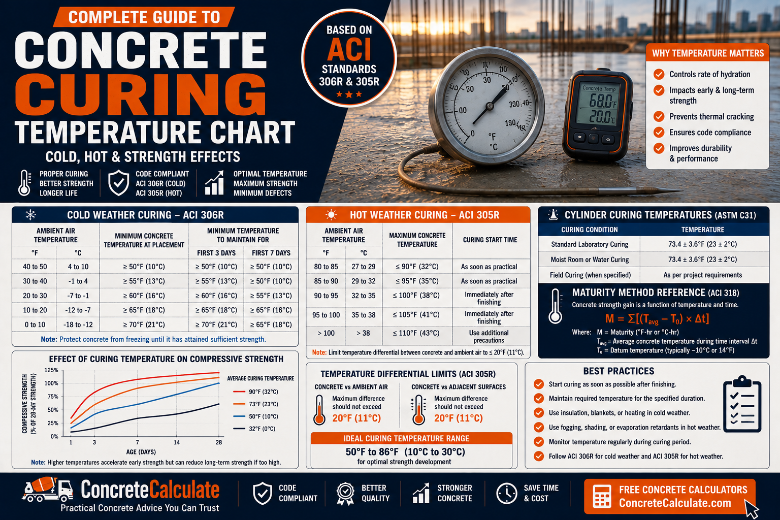 Concrete Curing Temperature Chart - Cold, Hot & Strength Effects