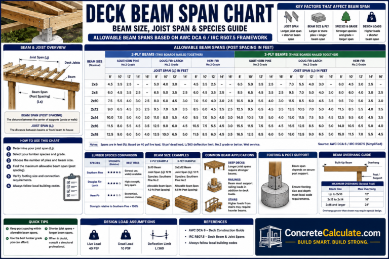 Deck Beam Span Chart - Beam Size, Joist Span & Species