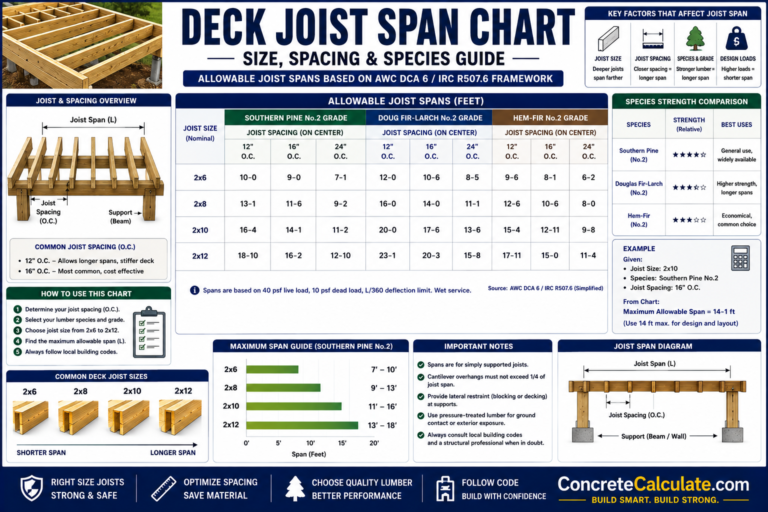 Deck Joist Span Chart - Size, Spacing & Species Guide
