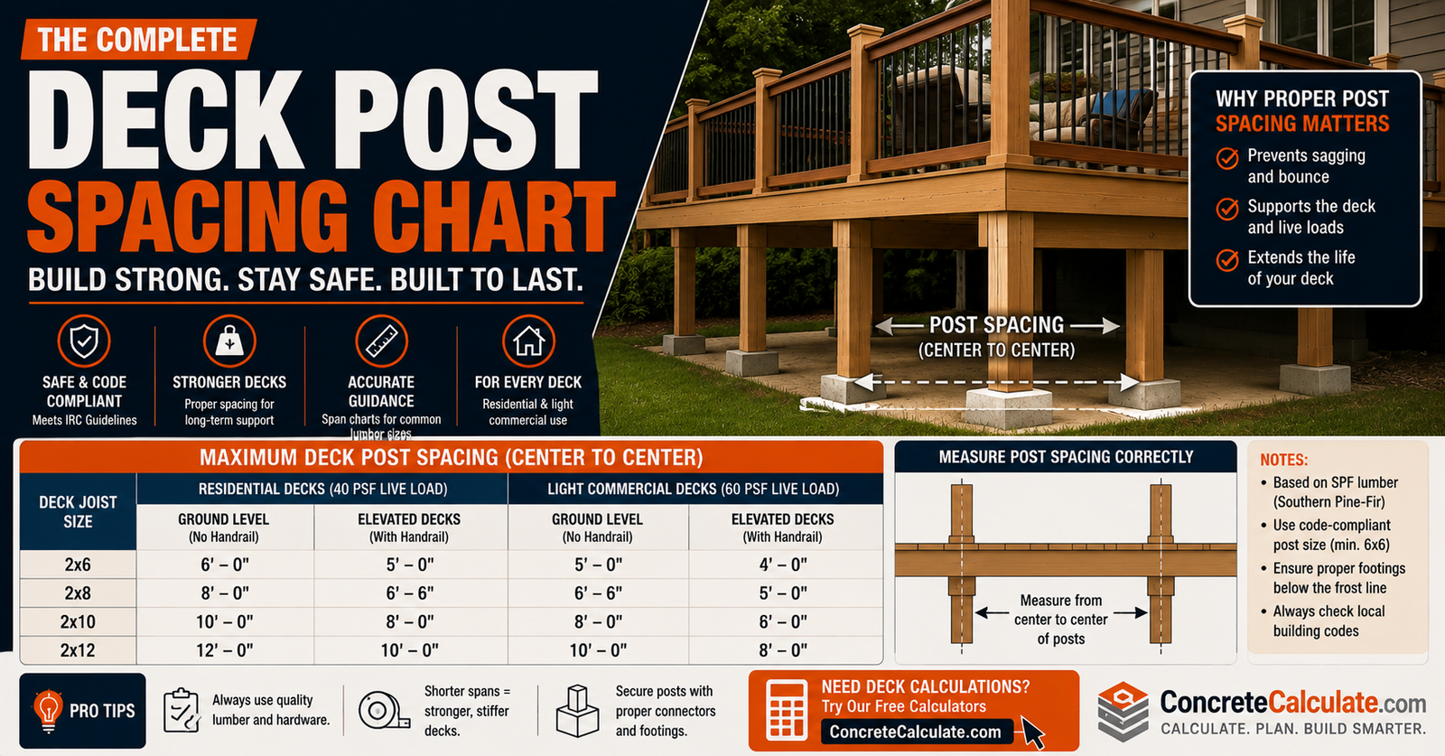 Deck Post Spacing Chart- IRC Beam Span & Post Layout