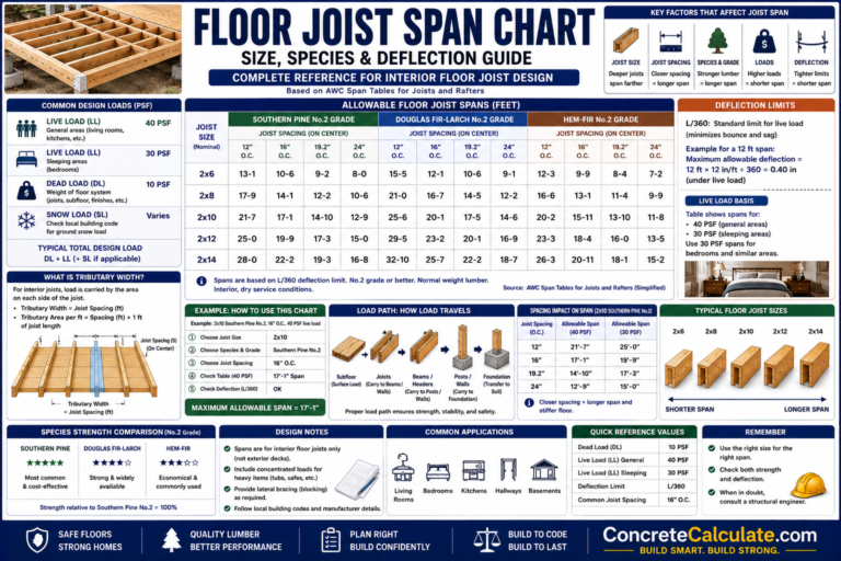 Floor Joist Span Chart - Size, Species & Deflection Guide
