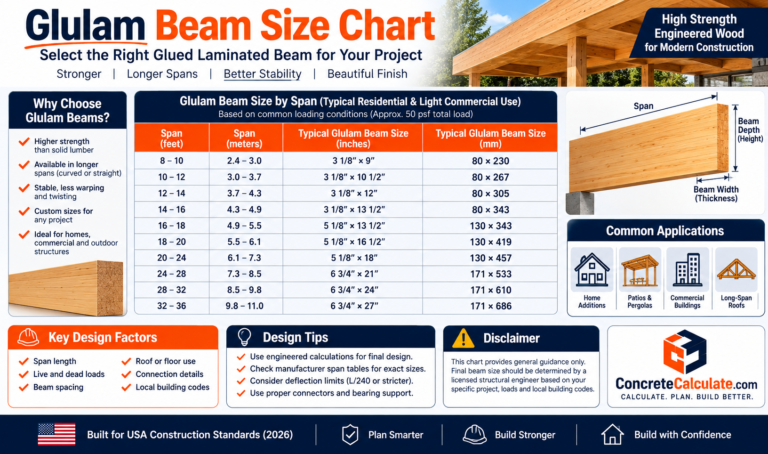 Glulam Beam Size Chart - Width, Depth, Span & Load Guide