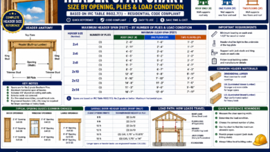 Header Span Chart – Size by Opening, Plies and Load