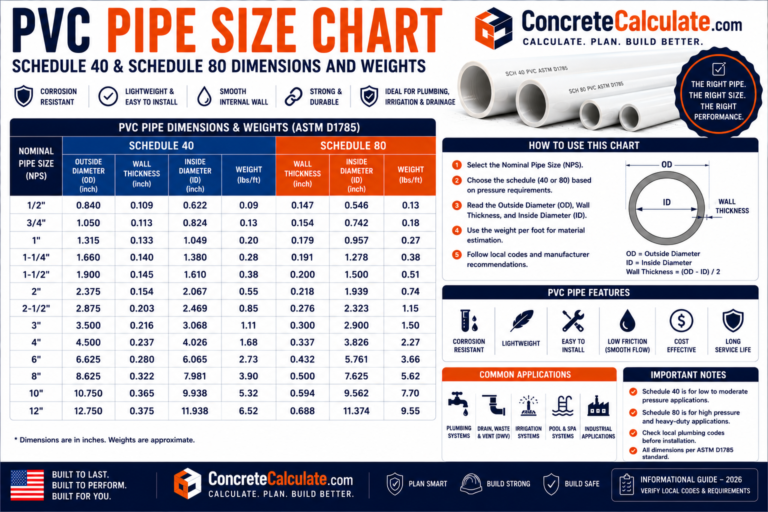 PVC Pipe Size Chart - OD, ID, Schedule 40/80/120 & SDR