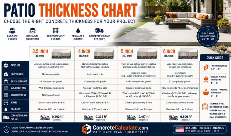 Patio Thickness Chart - 3.5, 4, 5 & 6 Inch Slab Guide