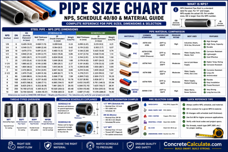 Pipe Size Chart - NPS, Schedule & Material Guide