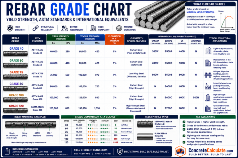 Rebar Grade Chart - Yield Strength, ASTM Standards & Equivalents