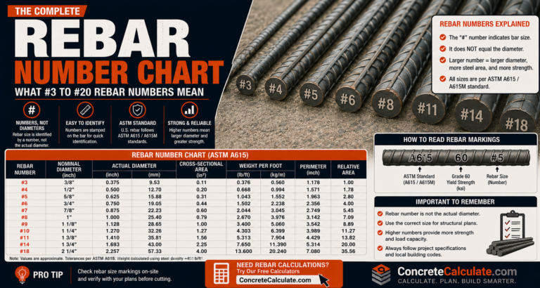 Rebar Number Chart - What #3 to #20 Rebar Numbers Mean