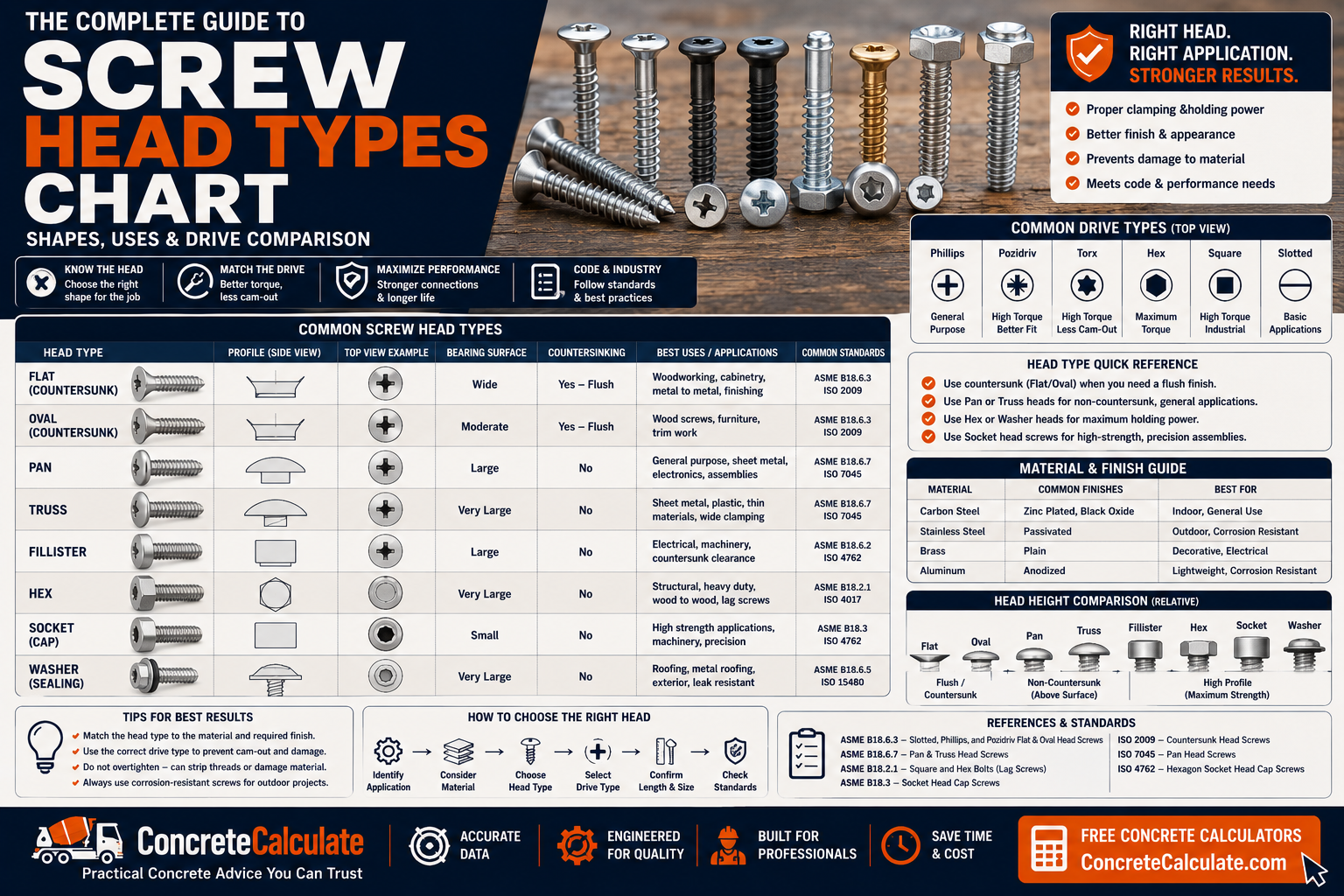 Screw Head Types Chart - Shapes, Uses & Drive Comparison
