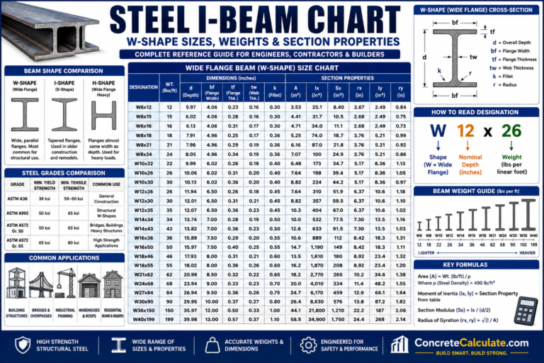 Steel I-Beam Chart - W-Shapes, Weights & Properties
