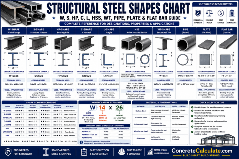 Structural Steel Shapes Chart - W, S, HP, C, L, HSS & WT Guide