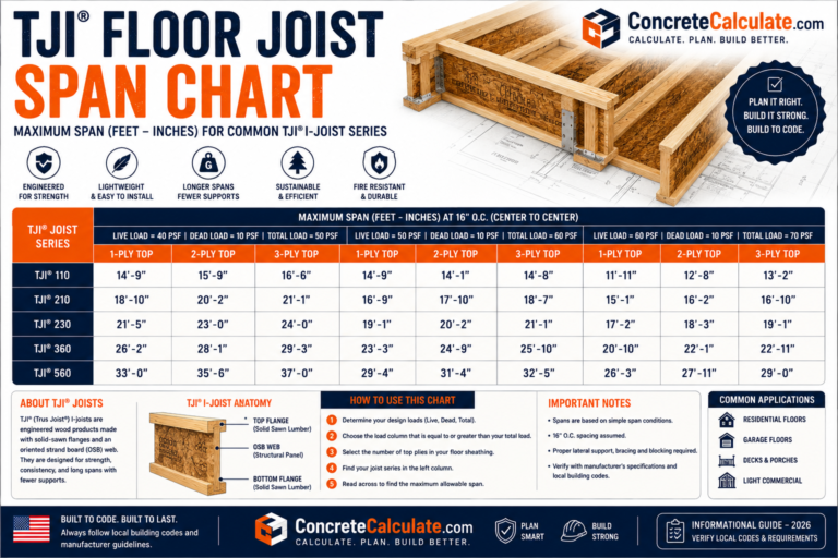 TJI Floor Joist Span Chart – Series, Depth, Spacing & Load Guide