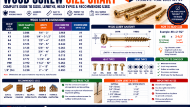 Wood Screw Size Chart - #0 to #24 Diameter, Length & Heads