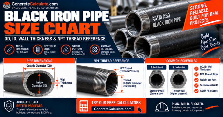 Black Iron Pipe Size Chart - OD, ID, Wall & NPT Thread