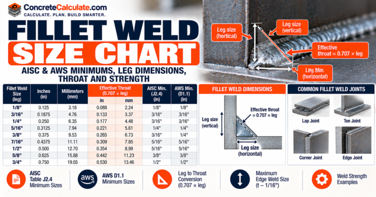 Fillet Weld Size Chart - Minimum Sizes, Leg Dimensions and Throat