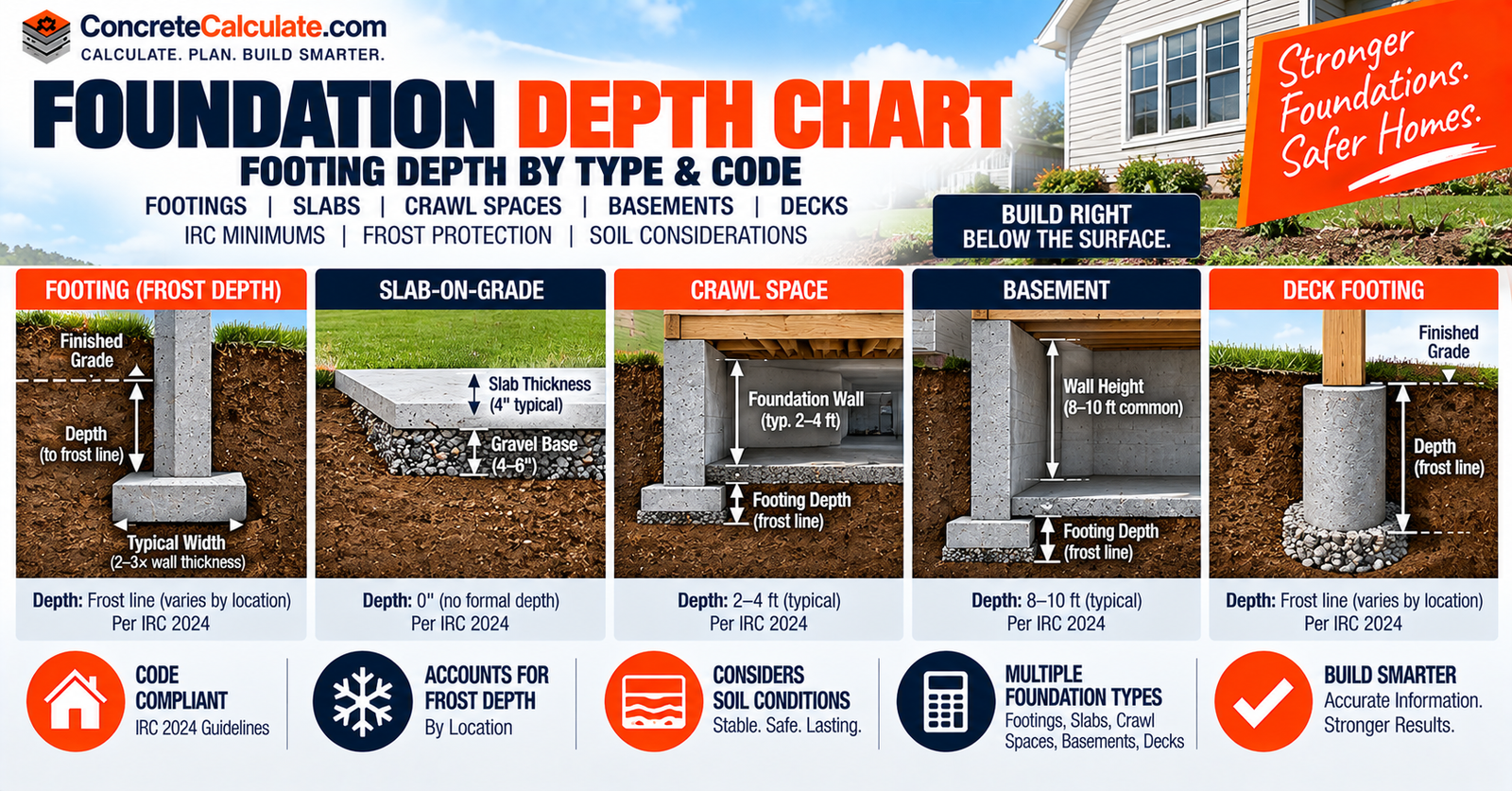 Foundation Depth Chart - Footing Depth by Type & Code