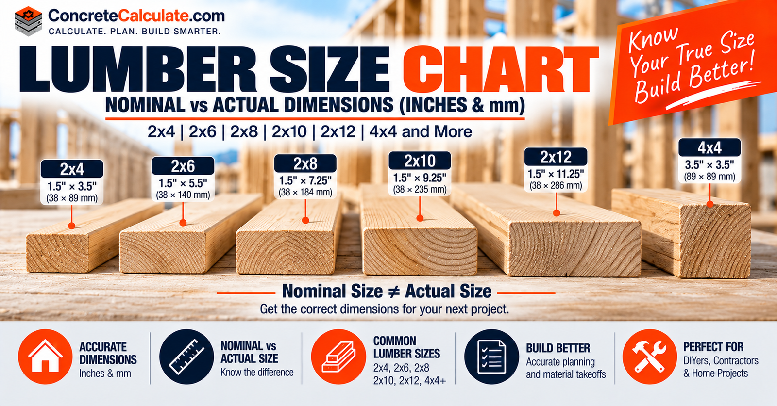 Lumber Size Chart - Nominal vs Actual Dimensions