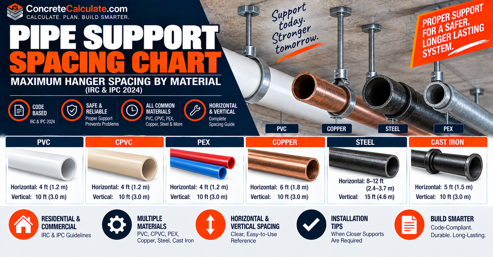Pipe Support Spacing Chart- Maximum Hanger Intervals