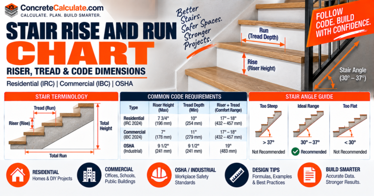 Stair Rise and Run Chart - Riser, Tread & Code Dimensions