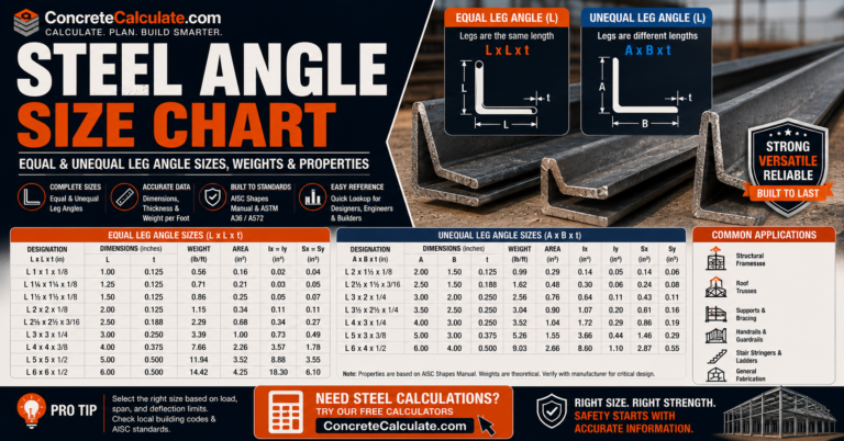 Steel Angle Size Chart - Equal & Unequal Leg Dimensions