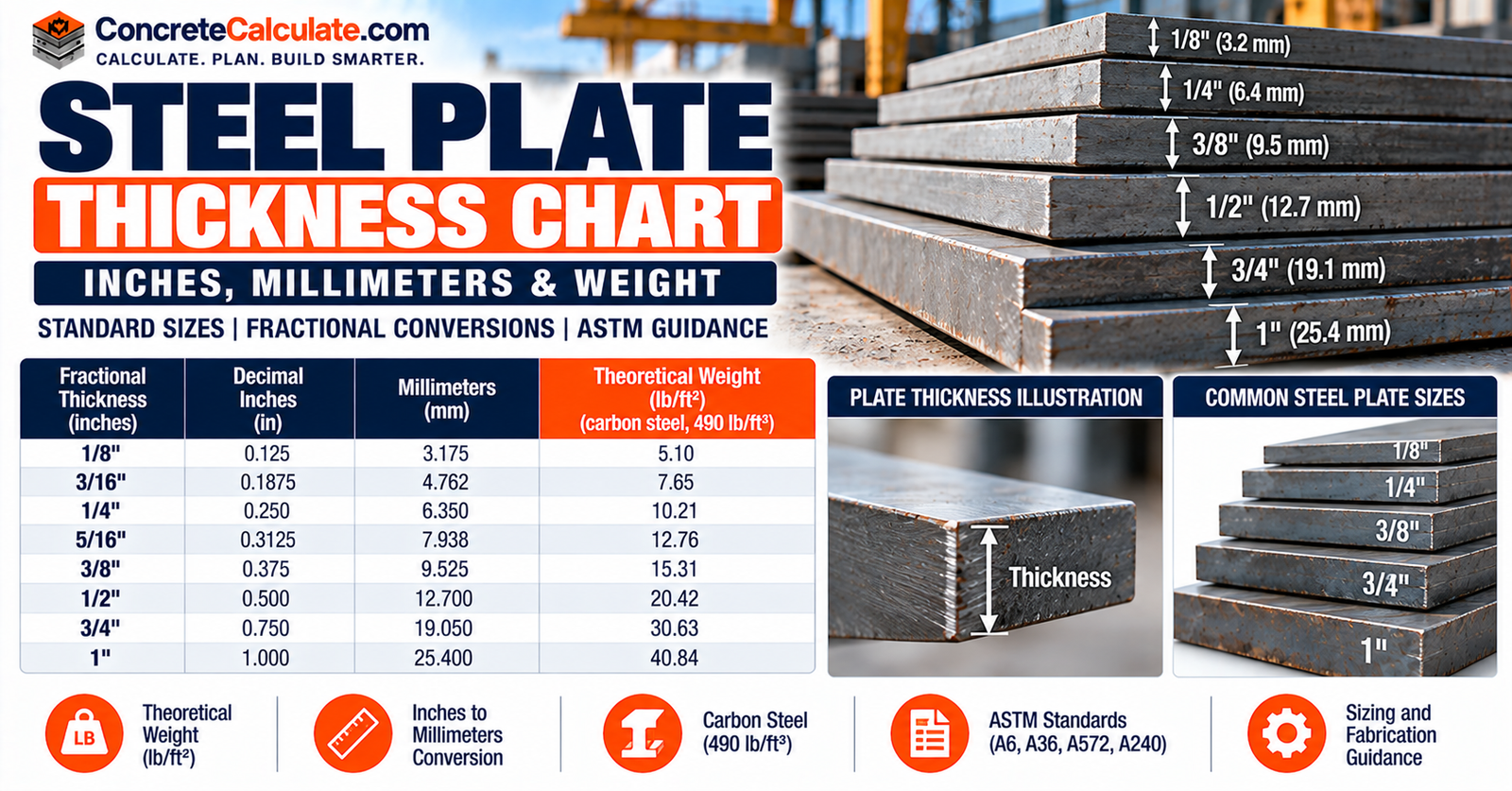 Steel Plate Thickness Chart - Standard Sizes and Weight