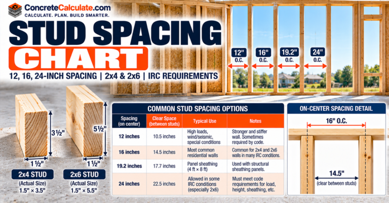 Stud Spacing Chart - Wall Framing, 2x4 and 2x6 Requirements